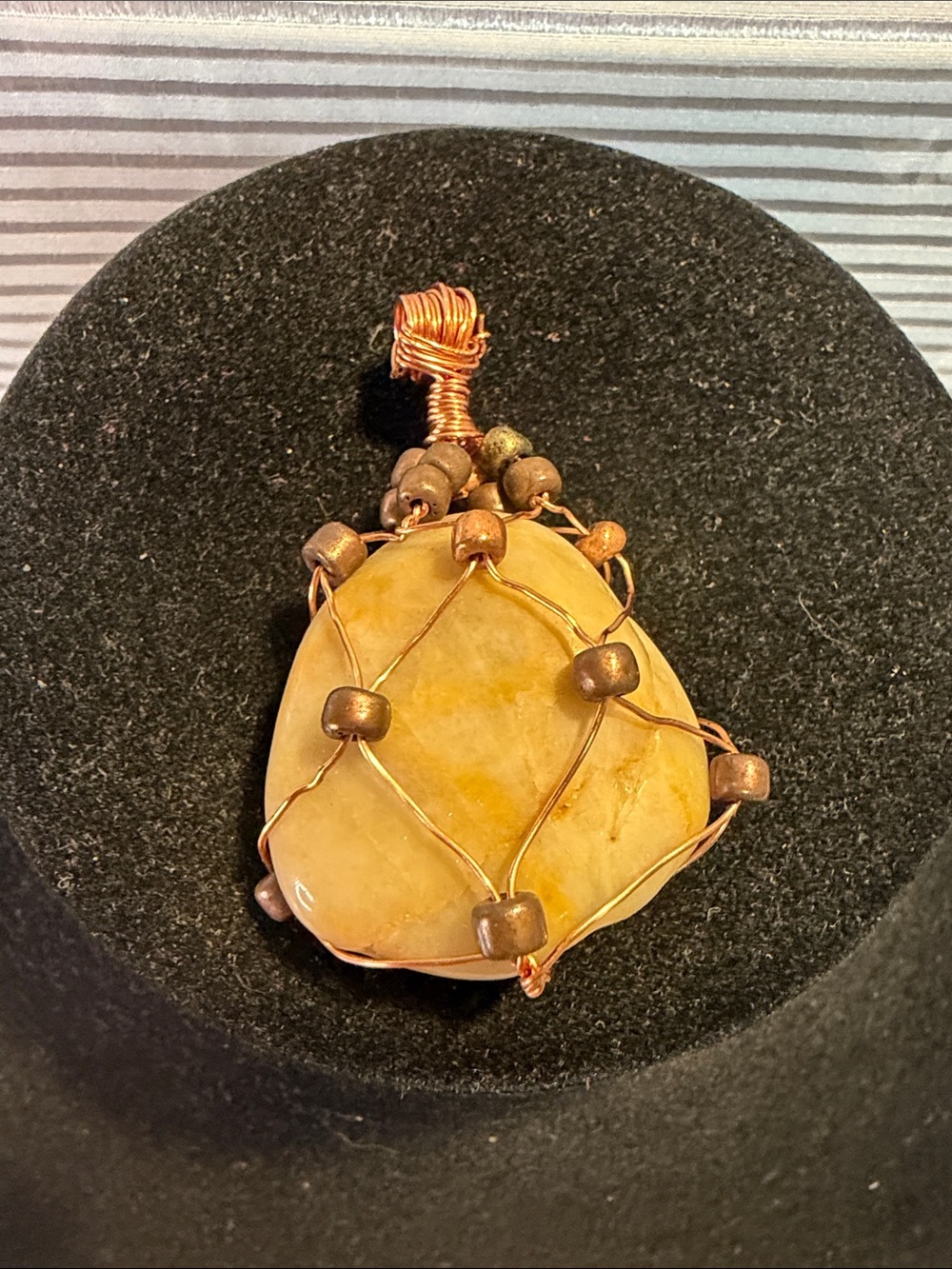 Source Unknown Yellow Stone Pendant Necklace with Copper Wire